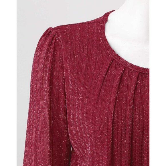 Women's Long Sleeve Pleated Front Fitted Blouse Top Sleek Elegant Casual - Picture 4 of 6